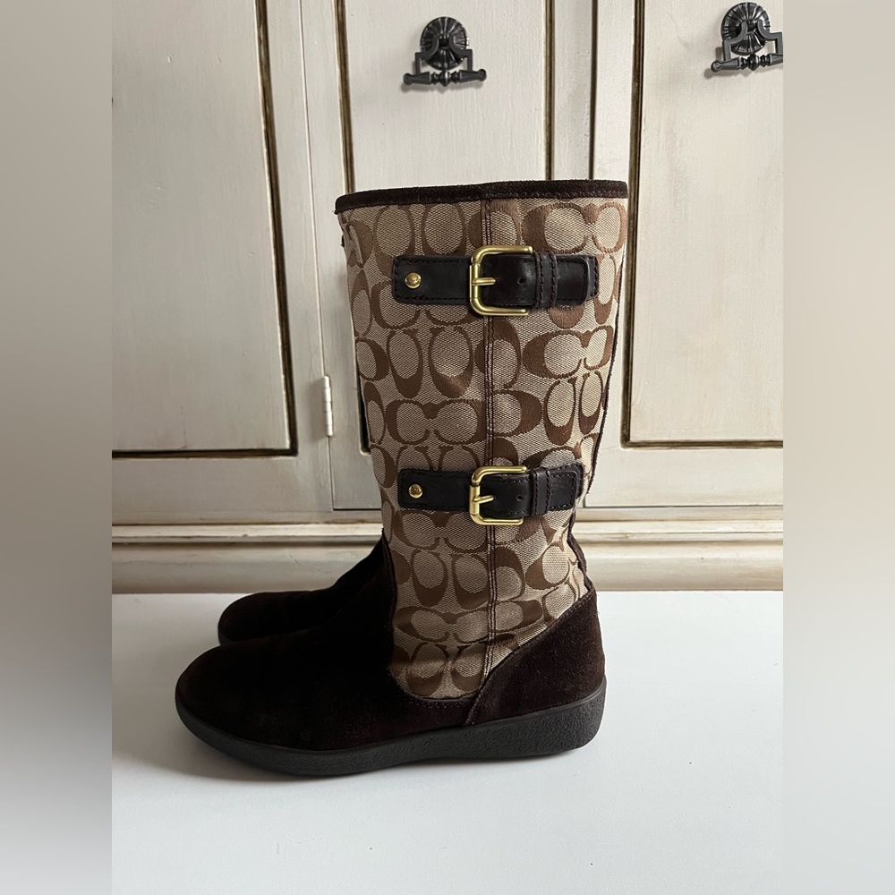 Signature Coach 'Tinah' Boots, Brown Suede Signature C Textile, Mid-Calf size 8